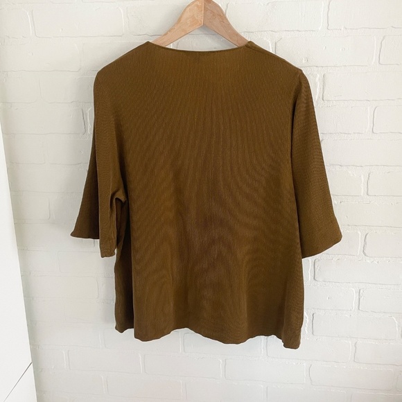 COS Blouse Half sleeve Ribbed Faux wrap Maroon/Green/Ocre Lagenlook V neck Sz L - Picture 12 of 14